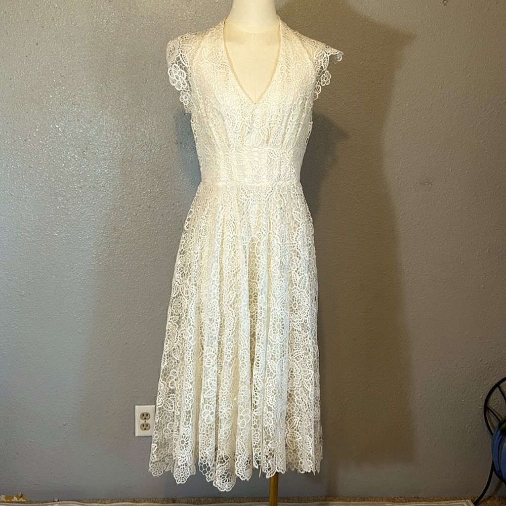 Eva Franco women’s white lace midi dress size 4